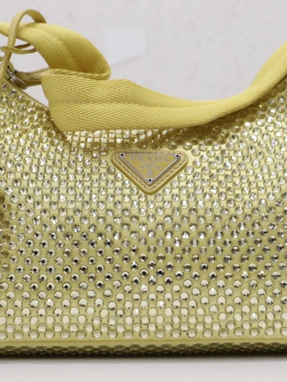 PRADA Re-Edition 2000 Yellow Crystal Nylon Shoulder Top Handle Mini Hobo Bag - Picture 9 of 15